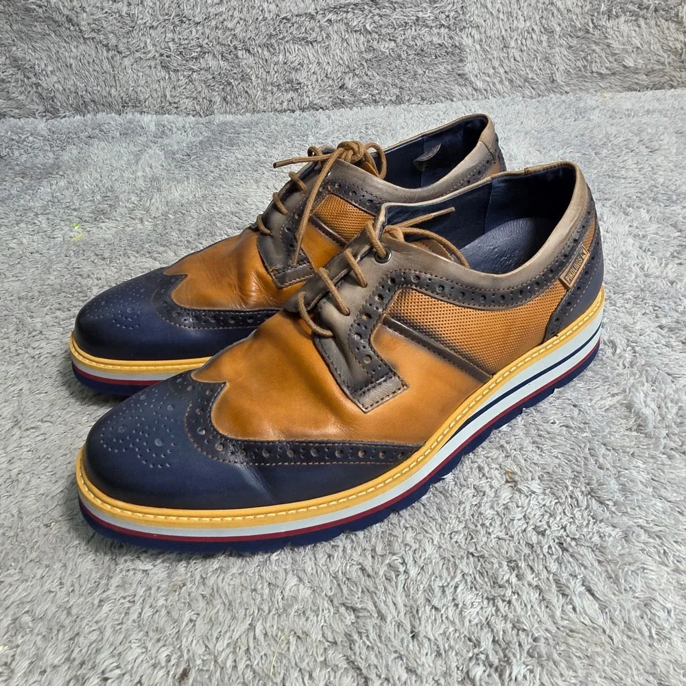 Pikolinos Wingtip Derby Lace UP Loafers Shoes Tan Navy Mens 40  7 Excellent‎